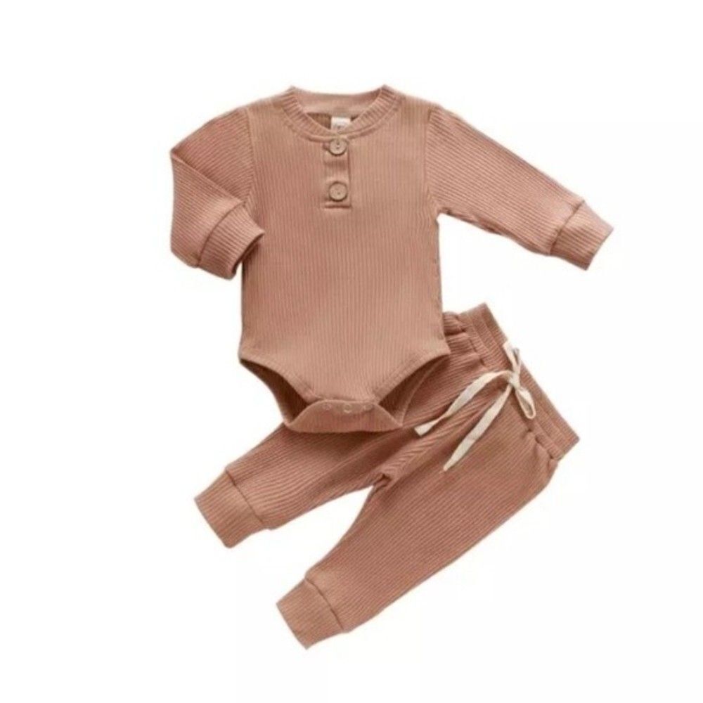 Baby Outfit Set ribbed brown boho unisex Neutral Cozy Minimalist